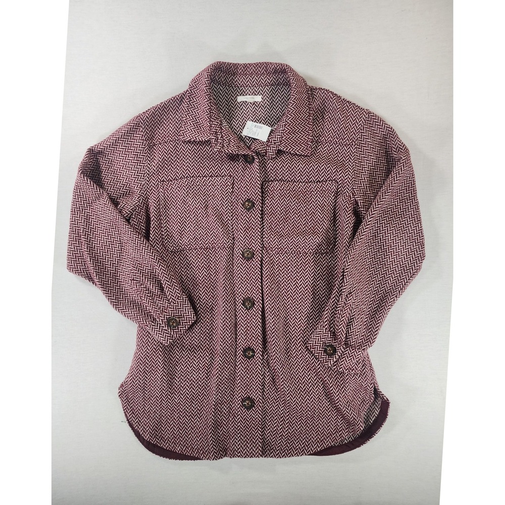 Maurices Wool Blend Shacket Women Small Burgundy Herringbone Button Down Jacket